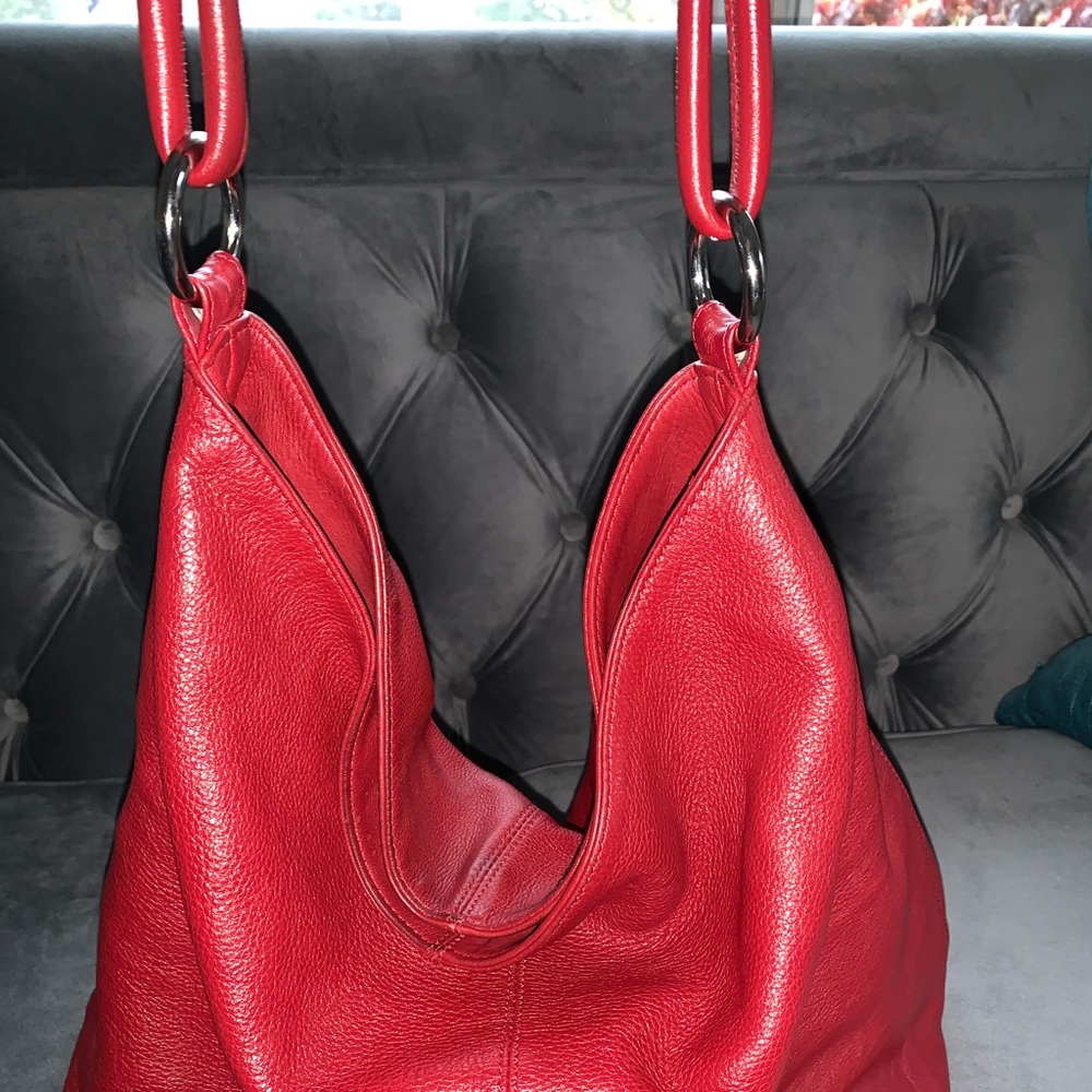 Red leather hobo purse